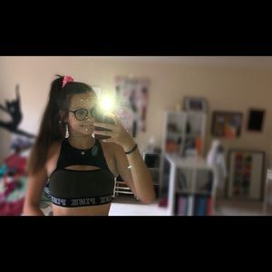 army green & black mesh pink sports bra